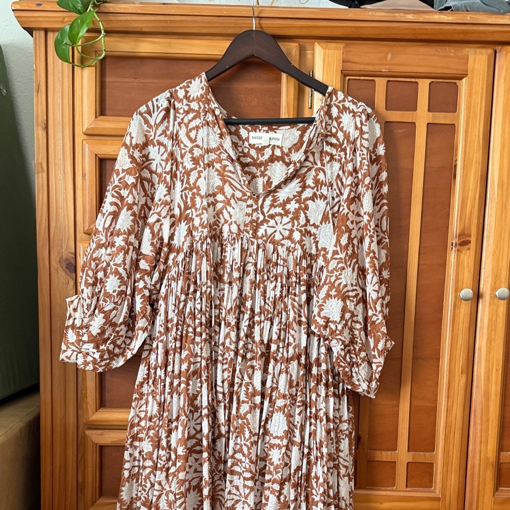 Daughters of India Rust and White Floral Midi Dress